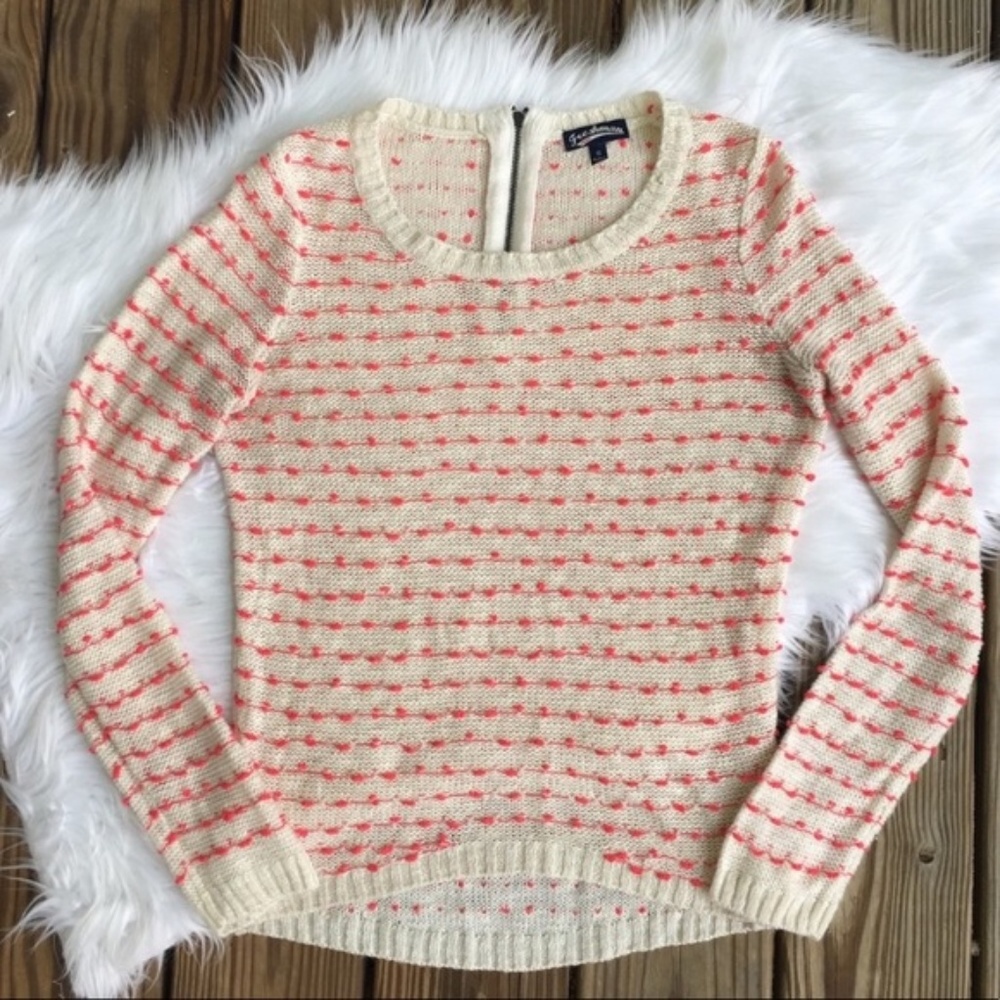 Freshman Knit Pink Dot Stripe Textured Sweater Top